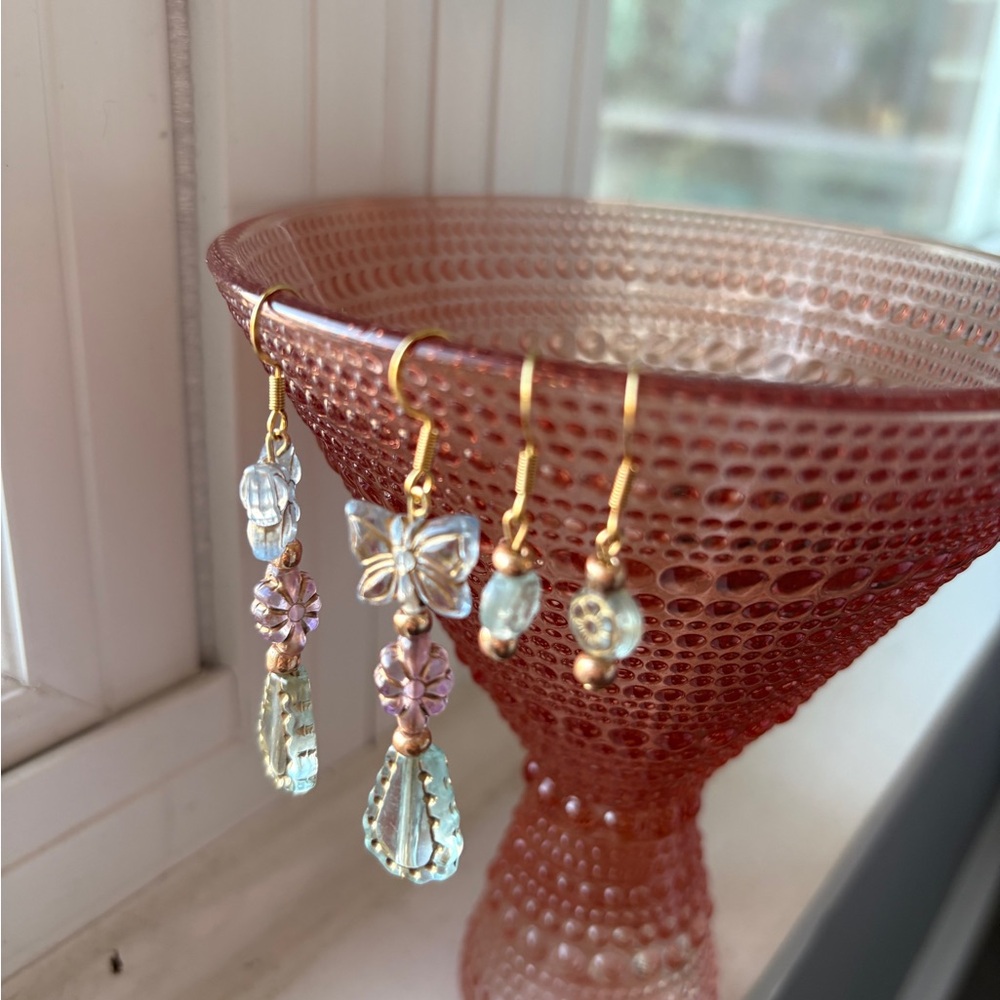 Gold and Crystal Butterfly Drop Earrings